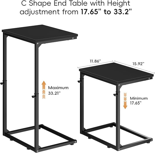 Vagusicc C Shaped End Table for Couch, 33.2'' Extra Tall C Table Adjustable Height Side Table, Small Side Table for Small Spaces, Couch Tables That Slide Under, Tv Tray Table for Living Room, Black