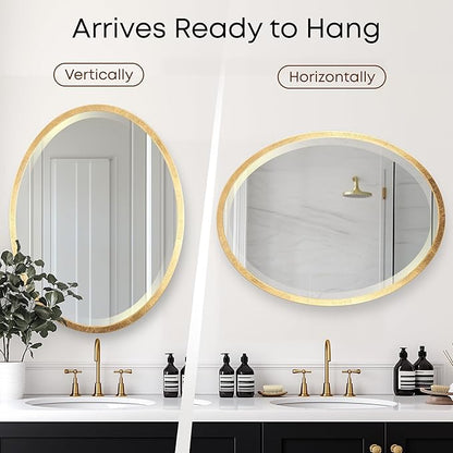 OVALCREST - Oval Wooden Beveled Wall Mirror for Home Decor, Bathroom, Vanity, Bedroom, Living Room, Hallway - London Style (Gold Leaf) 21.1 x 25.1