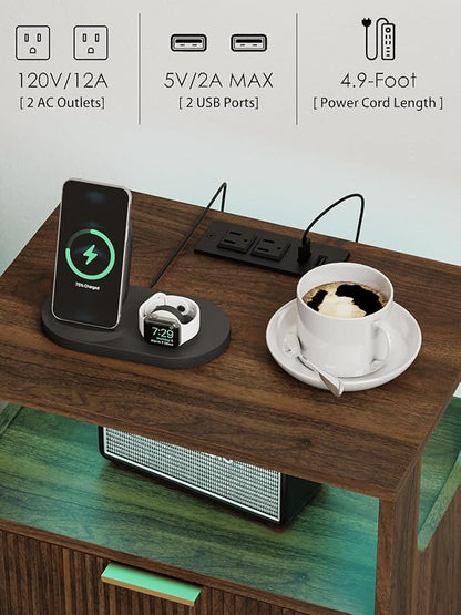 Nightstand, Modern Bedside Table with 2 Storage Drawer and Open Wood Shelf for Bedroom and Small Spaces, Night Stand with Solid Wood Legs (Walnut Brown-Outlet)