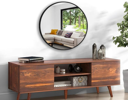 Circle Mirror, Black Round Mirror 20 Inch Round Bathroom Mirror Small Round Mirrors for Wall Decor Frosted Metal Frame Anti-Rust Tempered Glass Mirror for Bedroom Living Room Decorative