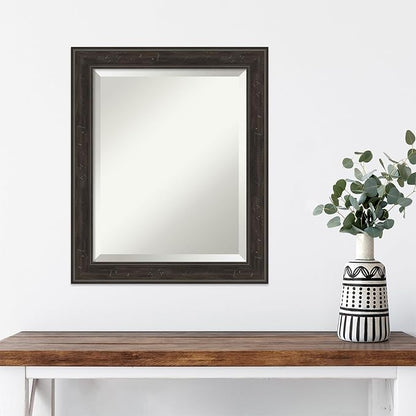 Amanti Art Brown Wall Mirror 24x20 Shipwreck Greywash Narrow Rectangle Bathroom Mirror for Wall Decor Living Room, Small Traditional Frame, Hangs Horizonally and Vertically, Bathroom Decor, Beveled