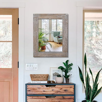 Mirrors for Wall Rustic Wooden Frame Rectangle Mirror Vintage Hanging Mirror for Bedroom Bathroom Living Room Farmhouse Wall Decor Large 20" x 16 "