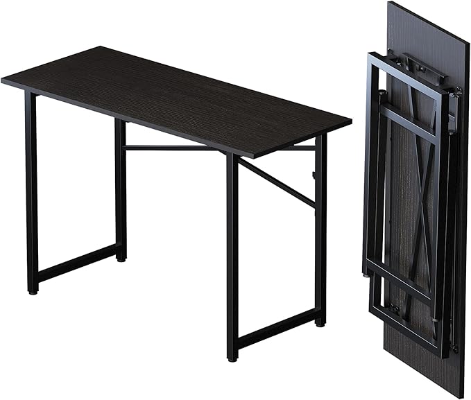 Folding Computer Desk 47 inch Writing Gaming Computer Camping Table, No Assembly Required Home Office Desk, Black