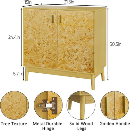 Buffet Cabinet with Storage,Accent Cabinet with 2 Decor Doors,Sideboard Buffet with Solid Wood Feet, for Hallway, Entryway, Living Room