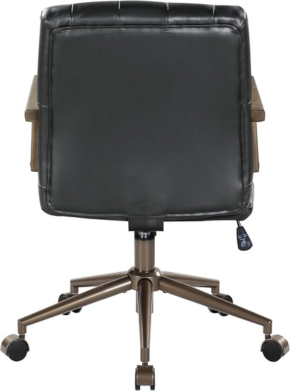 OSP Home Furnishings Waltham Adjustable Height and Tilt, Swivel Home Office Chair with Wood Arms, Black Faux Leather