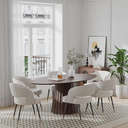 Casaphoria 67" Oval Dining Table, Modern Wood Kitchen Table with Cone Shaped Strip Convex Base for Living Room & Dining Room, Easy Assembly Farmhouse Furniture for 4-6, Walnut