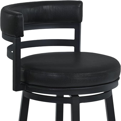 Armen Living Madrid 26" Seat Height Swivel Modern Ford Black Faux Leather and Black Finish Bar Stool for Kitchen Island Counter