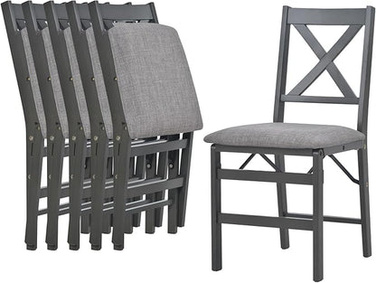 COLAMY Folding Dining Chairs Set of 2 – Dark Grey Upholstered Dining Room Chairs with Wooden Frame, Pre-Assembled, Space Saving Modern Kitchen & Dining Room Furniture for Small Spaces