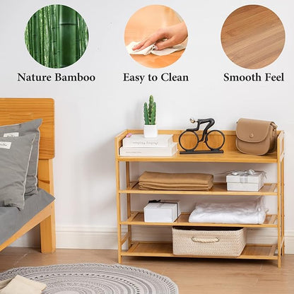 Bamboo Shoe Rack Organizer, 4 Tier Shoe Shelf Storage Organizer, for Entryway, Hallway, and Closet (Nature-31.5)