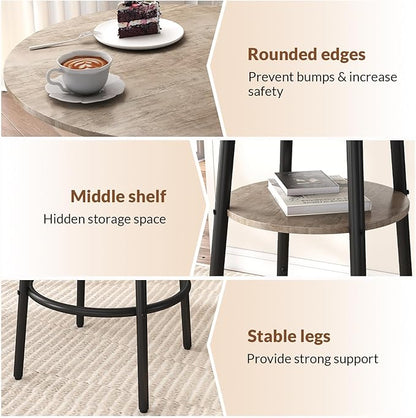 3 Pieces Round Bar Table and Chairs Set, Small Dining Table for 2, Kitchen Bar Table, Breakfast Table with Storage, 2 Thickened Cushion Stools with Backrest for Dining Room & Bistro-Grey
