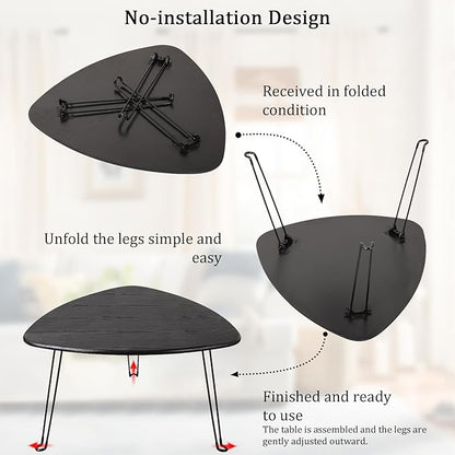 Black Folding Coffee Table Wooden Triangle Floor Table Desk for Sitting on The Floor Coffee Tables Small Oval Coffee Table Mid Century Modern Center Sofa Table for Living Room Home Office