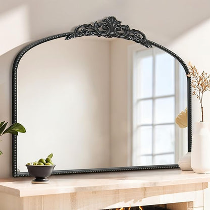 Micasso Black Large Vintage Mirror, 40"x 30" French Baroque Antique Arched Wall Mounted Mirror Decorative Ornate Entryway Mirror for Wall Decor, Living Room, Hallway