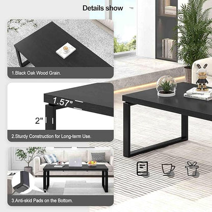 EXCEFUR Black Coffee Table, Modern Rustic Center Table for Living Room, Industrial Rectangle Cocktail Tea Table for Home Office, 47 Inch