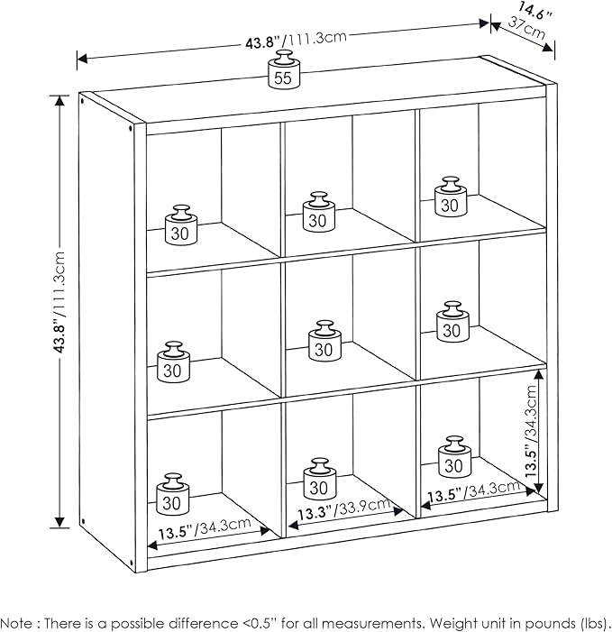 Furinno Cubicle Open Back Decorative Cube Storage Organizer, 9-Cube, White