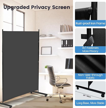 MAYOLIAH Large Single Panel Room Divider on Wheels, 71”W x 75”H Rolling Privacy Screen, Portable Wall Divider for Home Office Partition, Grey