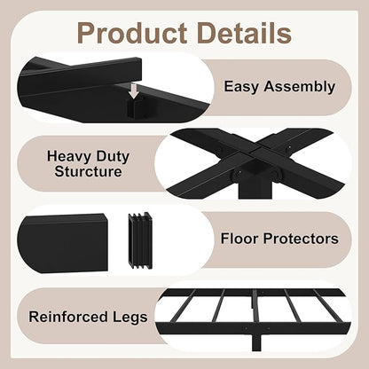 5 Inch Low Queen Bed Frame, Heavy Duty Bed Frame Queen Size Low Profile, No Box Spring Needed, Easy Assembly, Noise Free, Black