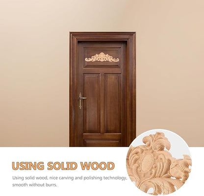 BESPORTBLE Wood Applique Onlay - Long Carvings Overlays Decor, Unpainted Wooden Carved Corner Decals, Retro Carvings Embellishments for Drawers Door Cabinet Mirror Dresser Euro Furniture