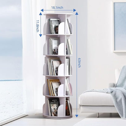Rotating Bookshelf Tower, 360 Display Spinning Bookshelf, PVC Narrow Book Shelf Organizer, Corner Floor Standing Bookcase for Bedroom, Living Room, Study Room, Small Space (5 Tier)