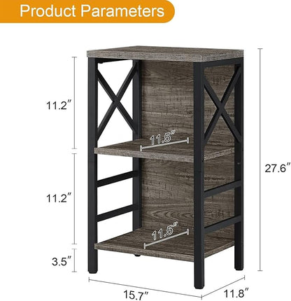 Small Bookcase,3 Tier Industrial Bookshelf with Metal Frame and Backboard,Low Grey Book Shelf,Book case for Small Spaces,Living Room,Bedroom and Home Office