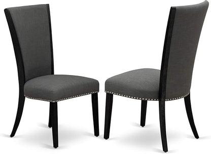 X12VE-006-50 - 13-piece Modern Dining Room Table Set a Rectangular Kitchen Table and 12 Dark Gotham Grey Linen Fabric Dining Chair, 39x120 Inch, Wire Brushed Black