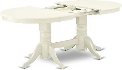 East West Furniture VAAB9-LWH-02 9 Piece Dining Room Set Includes an Oval Wooden Table with Butterfly Leaf and 8 Light Beige Linen Fabric Parson Dining Chairs, 40x76 Inch, Linen White