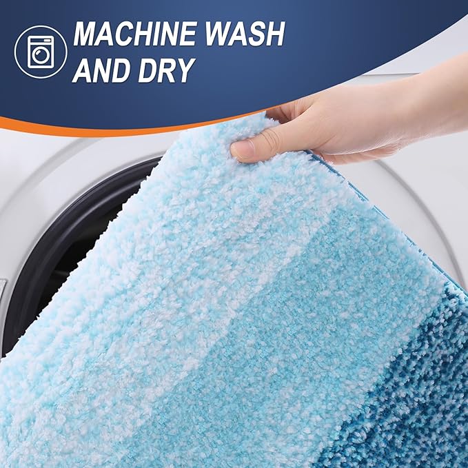 OLANLY Bathroom Runner Rugs 47x20, Extra Soft Absorbent Microfiber Bath Rugs, Rubber Backing, Quick Dry, Washable Bath Mats for Bathroom Floor, Tub and Shower, Home Decor Accessories, Peacock Blue