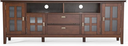 SIMPLIHOME Artisan SOLID WOOD 72 inch Wide Transitional TV Media Stand in Russet Brown For TVs up to 80 inches for the Living Room and Entertainment Center
