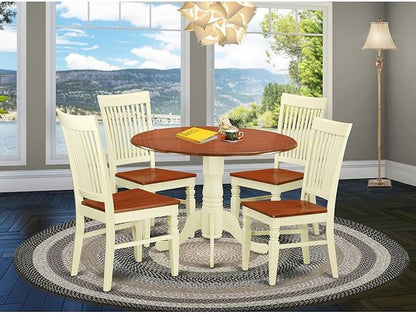East West Furniture DLWE5-BMK-W 5 Piece Dinette Set for 4 Includes a Round Dining Table with Dropleaf and 4 Dining Room Chairs, 42x42 Inch, Buttermilk & Cherry