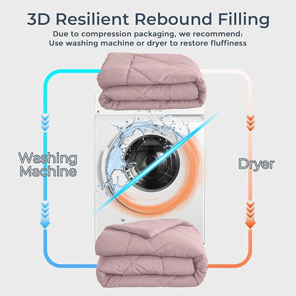 HEVUMYI Rose Gold King Comforter Set - 7-Piece All Season Bed in a Bag King, Ultra Soft Bedding Set with Comforter, Flat Sheet, Fitted Sheet, Pillowcases, Pillow Shams