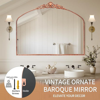G-LEAF Vintage Baroque Mirror 40"X30",Victorian Antique Farmhouse Mirror for Fireplace Living Room