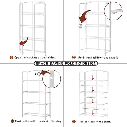 Crofy No Assembly Folding Bookshelf for Living Room, 4 Tier White Collapsible Book Shelf for Home Office, Portable Bookcase Storage Organizer