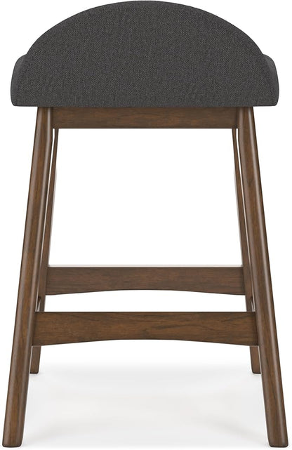 Signature Design by Ashley Lyncott Contemporary 28.5" Counter Height Upholstered Bar Stool with Foam Cushion, 2 Count, Charcoal & Brown