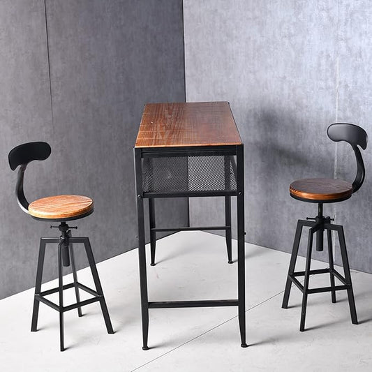 Set of 2 Industrial Bar Stools with Backrest Swivel Wooden Seat Height Adjustable 25-32inchKitchen Island Stool Breakfast Dining Chair