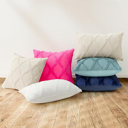 decorUhome Throw Pillow Covers 26x26 Inch Set of 2, Soft Plush Faux Fur Wool Aqua Couch Pillow Covers, Decorative Neutral Pillow Cases for Bed Sofa Living Room Home Decor