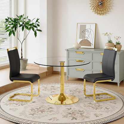 Dining Chairs Set of 2, Faux Leather Dining Chairs with Plated Chrome Metal Frame, Modern Kitchen Chairs Set with Padded Seat High Back for Dining Room, Kitchen Room, Living Room.