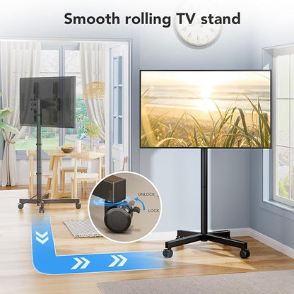 AX WABER Mobile TV Cart Stand with Wheels for 23-60" tvs, Height Adjustable, Portable Floor Stand Holds up to 88 lbs, Rolling TV Mount max VESA 400x400mm