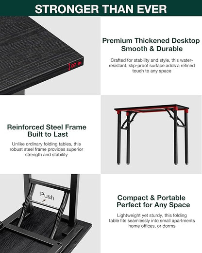 Frylr Small Folding Computer Desk – 35.8 Inch Portable Table for Craft and Study, Lightweight Desk for Small Spaces, Foldable Laptop Table Built-in AC/USB Outlets for Convenience, Dark Oak