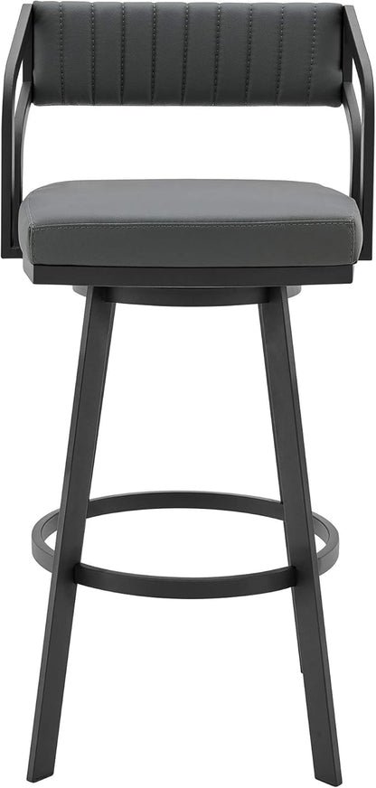 Armen Living Scranton Modern 26" Seat Height Gray Faux Leather and Black Steel Metal Swivel Bar Stool for Kitchen Island Counter