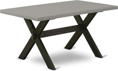 East West Furniture X697FL624-6 6 Piece Dinette Set Contains a Rectangle Dining Table with X-Legs and 4 Black Linen Fabric Parson Chairs with a Bench, 40x72 Inch, Multi-Color