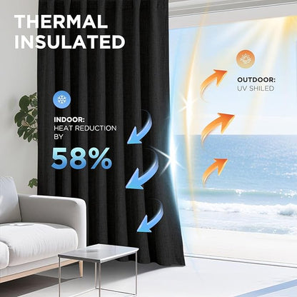 Joydeco 100% Blackout Curtains for Bedroom - Natural Linen Curtains 66"W x 84"L Long, Thermal Insulated 2 Panels Black Light Blocking Drapes, Rod Pocket & Back Tabs, Darkening Privacy for Living Room