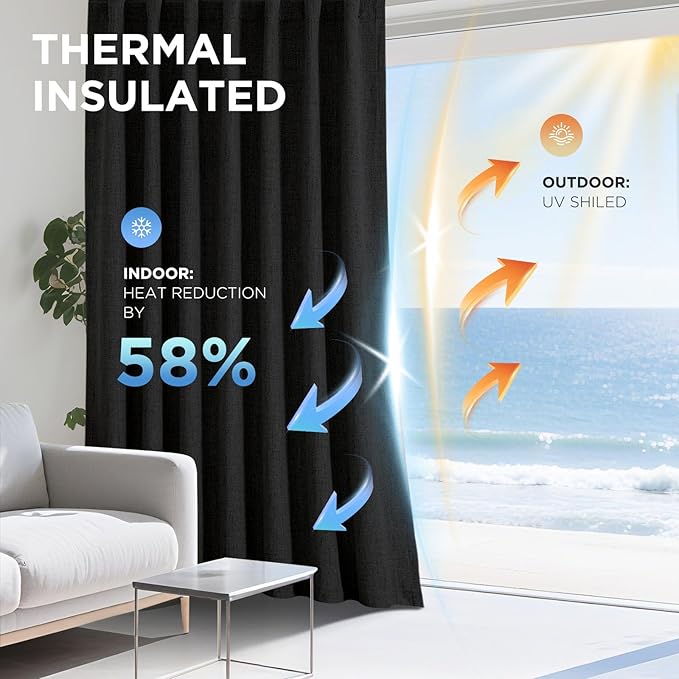 Joydeco 100% Blackout Curtains for Bedroom - Natural Linen Curtains 70"W x 90"L Long, Thermal Insulated 1 Panels Black Light Blocking Drapes, Rod Pocket & Back Tabs, Darkening Privacy for Living Room