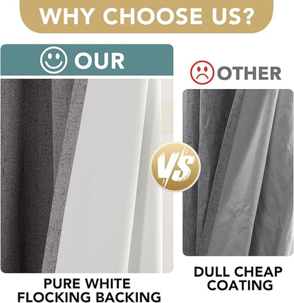 H.VERSAILTEX Primitive Linen Curtains 100% Blackout Curtain Drapes Burlap Fabric Curtains with White Thermal Insulated Liner, Grommet Top Drapes Living Room/Bedroom (2 Panels, 42 x 45 Inch, Grey)