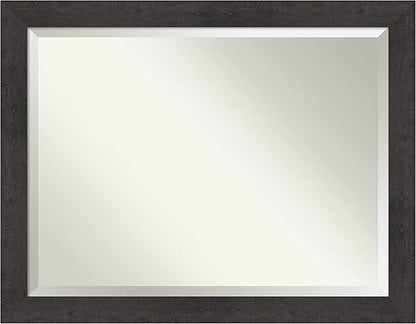 Amanti Art Brown Bathroom Mirror for Over Sink, 36x46 Rustic Plank Espresso Rectangle Vanity Mirror, X-Large Rustic Farmhouse Frame, Hangs Horizonally and Vertically, Bathroom Wall Decor, Beveled Edge