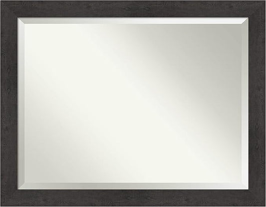 Amanti Art Brown Bathroom Mirror for Over Sink, 36x46 Rustic Plank Espresso Rectangle Vanity Mirror, X-Large Rustic Farmhouse Frame, Hangs Horizonally and Vertically, Bathroom Wall Decor, Beveled Edge