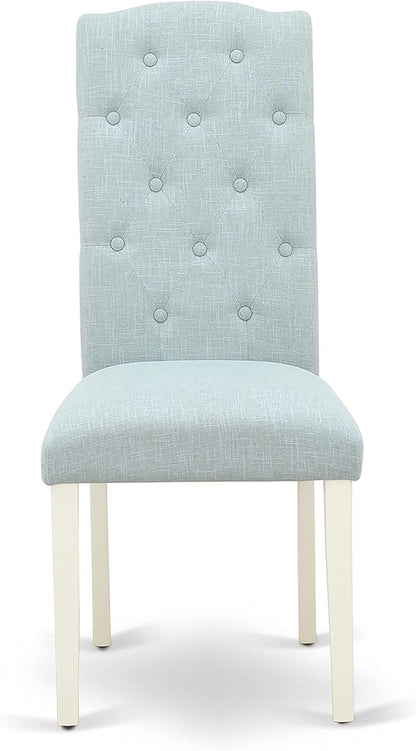 East West Furniture X097CE215-6 6 Piece Dining Room Table Set Contains a Rectangle Kitchen Table with X-Legs and 4 Baby Blue Linen Fabric Parson Chairs with a Bench, 40x72 Inch, Multi-Color