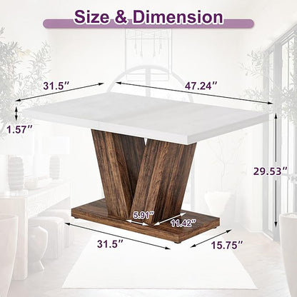 47" Dining Table, Wooden Kitchen Dinner Table Heavy Duty, Farmhouse Table for Dining Room, Living Room Space Saving, White