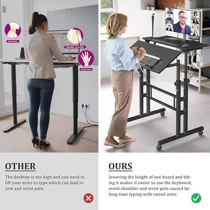 Small Standing Desk with Wheels, Tall Mobile Stand Up Table, Portable Standing Desk for Walking Pad, Rolling Table Adjustable Height, Rolling Computer Table for Tall Person