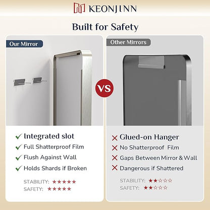 Keonjinn 22 x 30 Brushed Nickel Bathroom Mirrors for Over Sink, Rounded Rectangle Bathroom Vanity Mirror, Brushed Silver Framed Farmhouse Mirror, HD Tempered Glass Wall Mirror(Horizontal/Vertical)