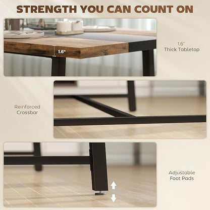 HOMCOM Industrial Dining Table for 8 People, 70.9" Long Rectangular Kitchen Table with Large Tabletop and Steel Legs for Dining Room, Rustic Brown