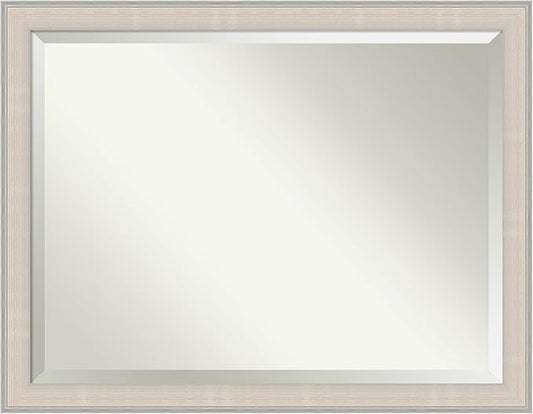 Amanti Art White Bathroom Mirror for Over Sink, 35x45 Cottage White Silver Rectangle Vanity Mirror, X-Large Coastal Wood Frame, Hangs Horizonally and Vertically, Bathroom Wall Decor, Beveled Edge